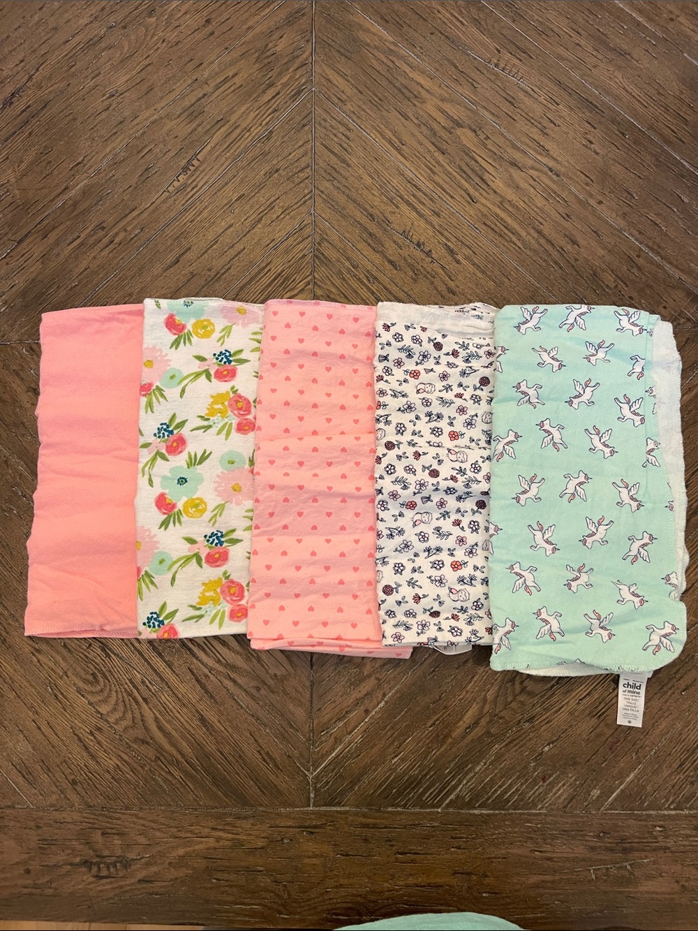 Set of 5 Baby Girl Flannel Receiving Blankets